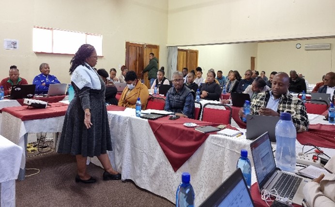 Participants at the 2nd Stakeholder Workshop held on 15 - 17 May 2023. Dr. Llang Bridget Maama-Maime, Lesotho’s National TB & Leprosy Programme, presenting.